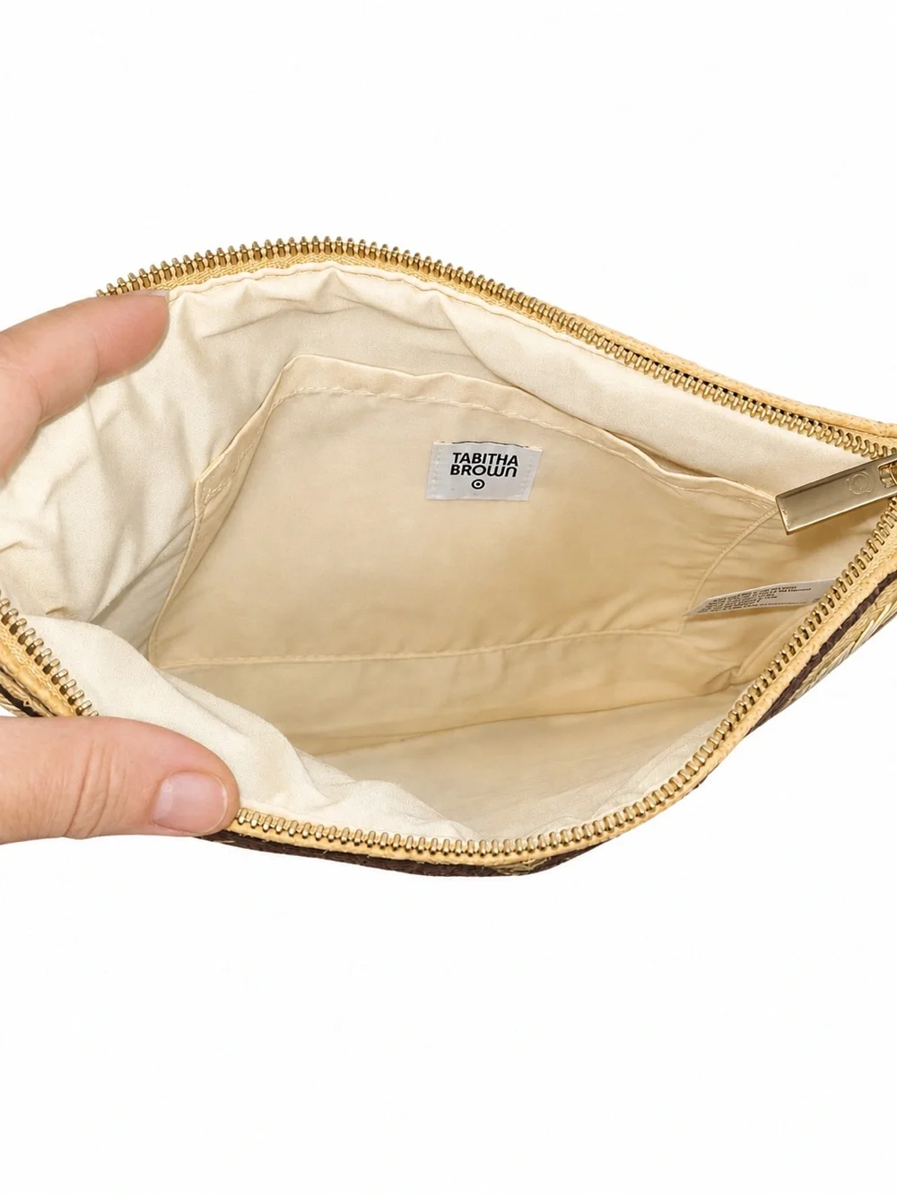 Tabitha Brown Raffia Wristlet Clutch Tropical Leaf Pouch EUC